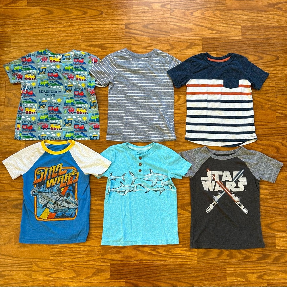 Lot 6x Boys Size 4 Short Sleeve T-Shirts Jumping Beans Sonoma Star Wars Sharks